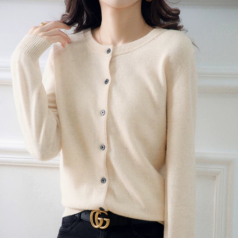 Soft Knit Cardigan with Front Buttons & Ribbed Trim