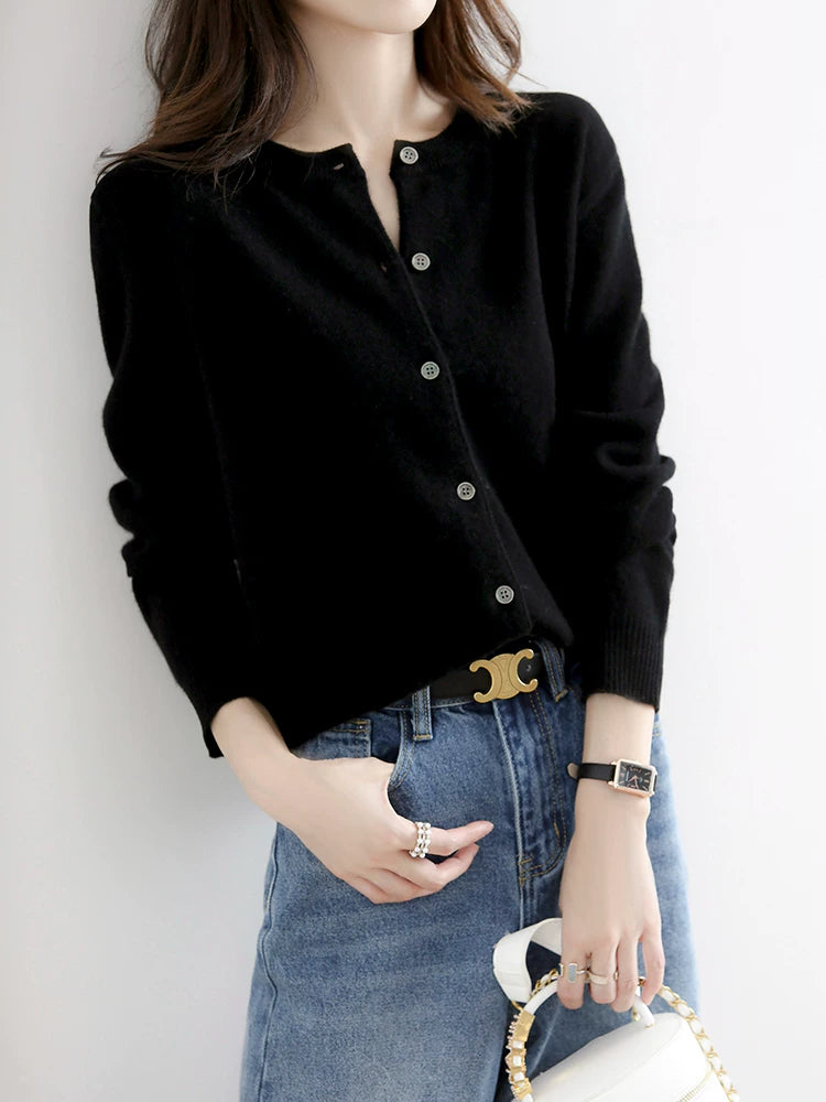 Soft Knit Cardigan with Front Buttons & Ribbed Trim