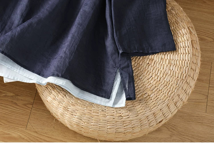 Cotton Linen Three Quarter Sleeve Shirt with Contrast Trim