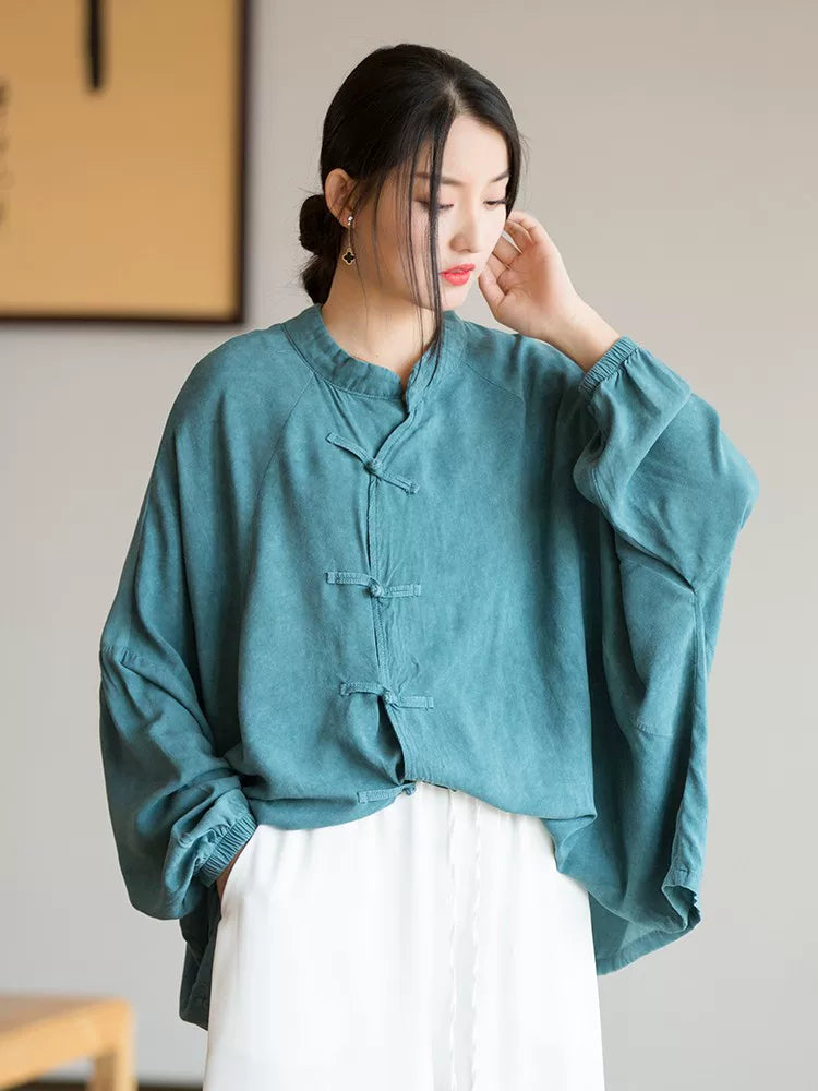 Relaxed Linen-Look Top with Knot Buttons