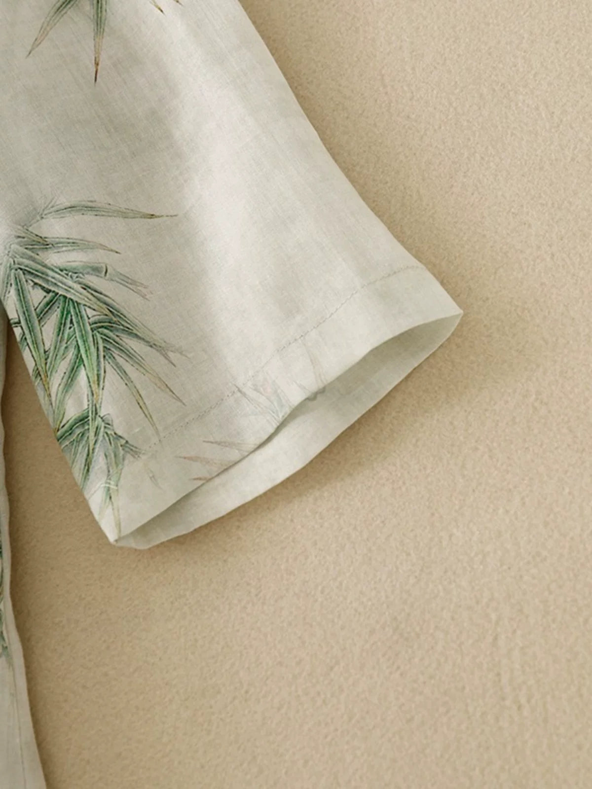 Cotton Linen Half Sleeve Shirt with Bamboo Bird Print