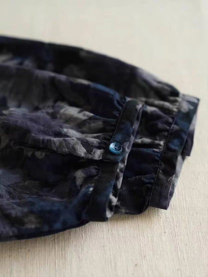 Vintage Print Linen Blouse Dress with Tie Waist