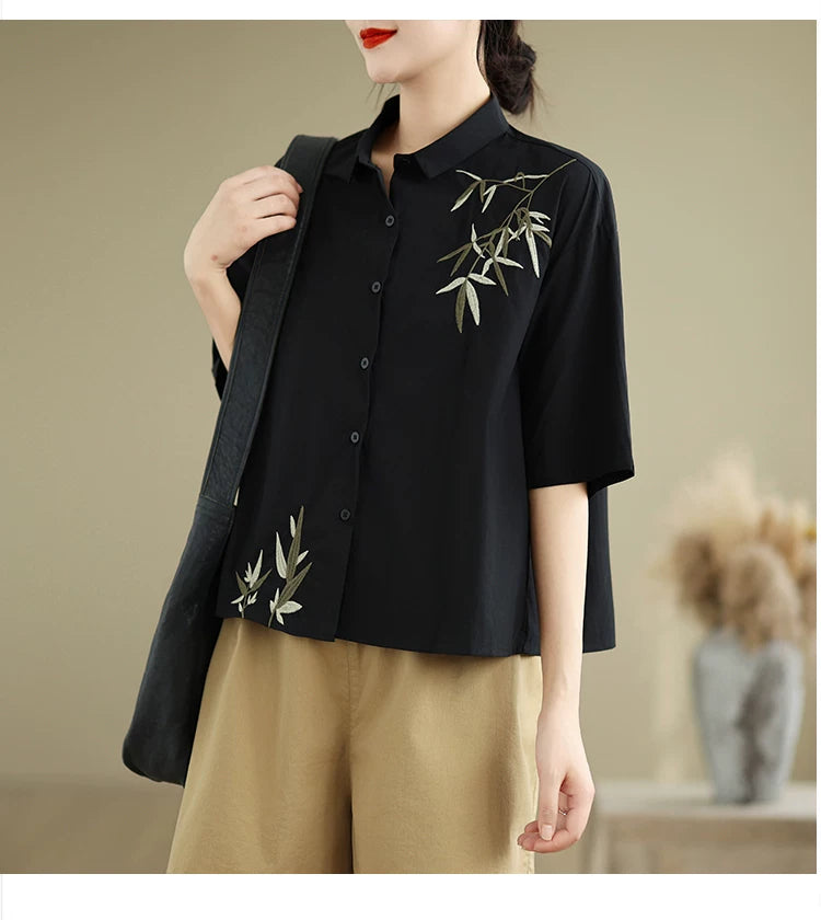 Embroidered Half Sleeve Shirt with Standard Collar