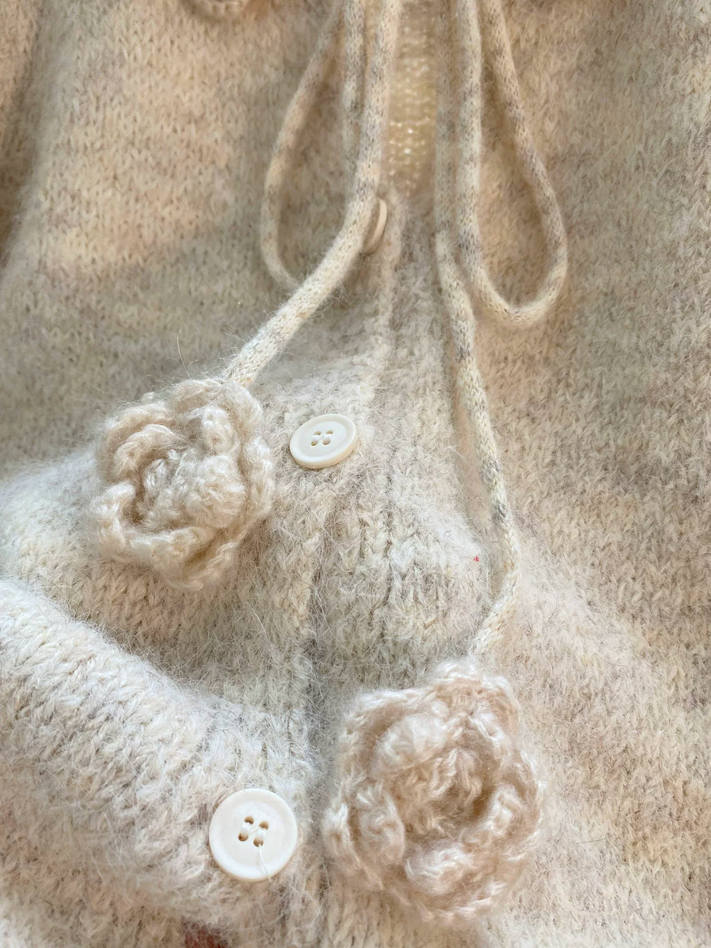 Floral Appliqué Fuzzy Knit Cardigan