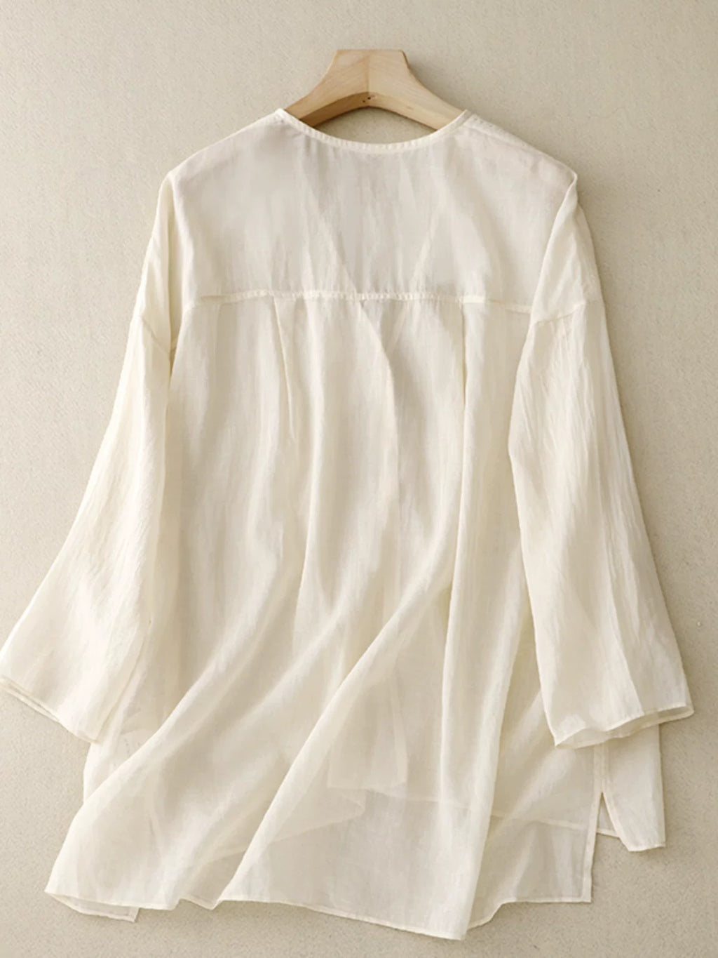 Cotton Linen V-Neck Three Quarter Sleeve Shirt