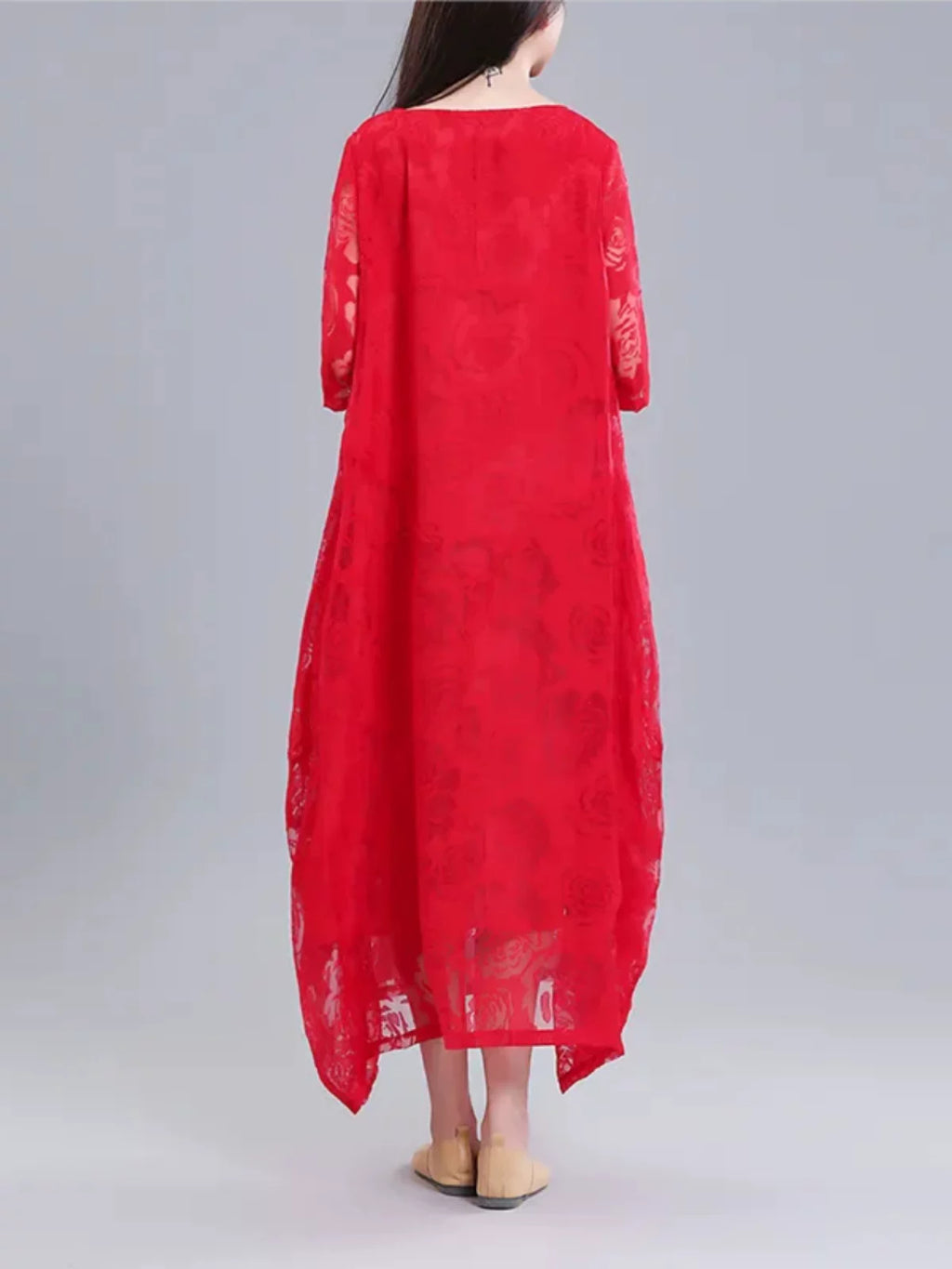 Floral Jacquard Maxi Dress with Sheer Overlay