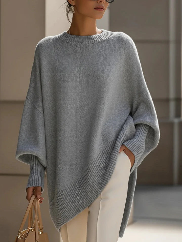 Oversized Knit Sweater with Asymmetrical Hem