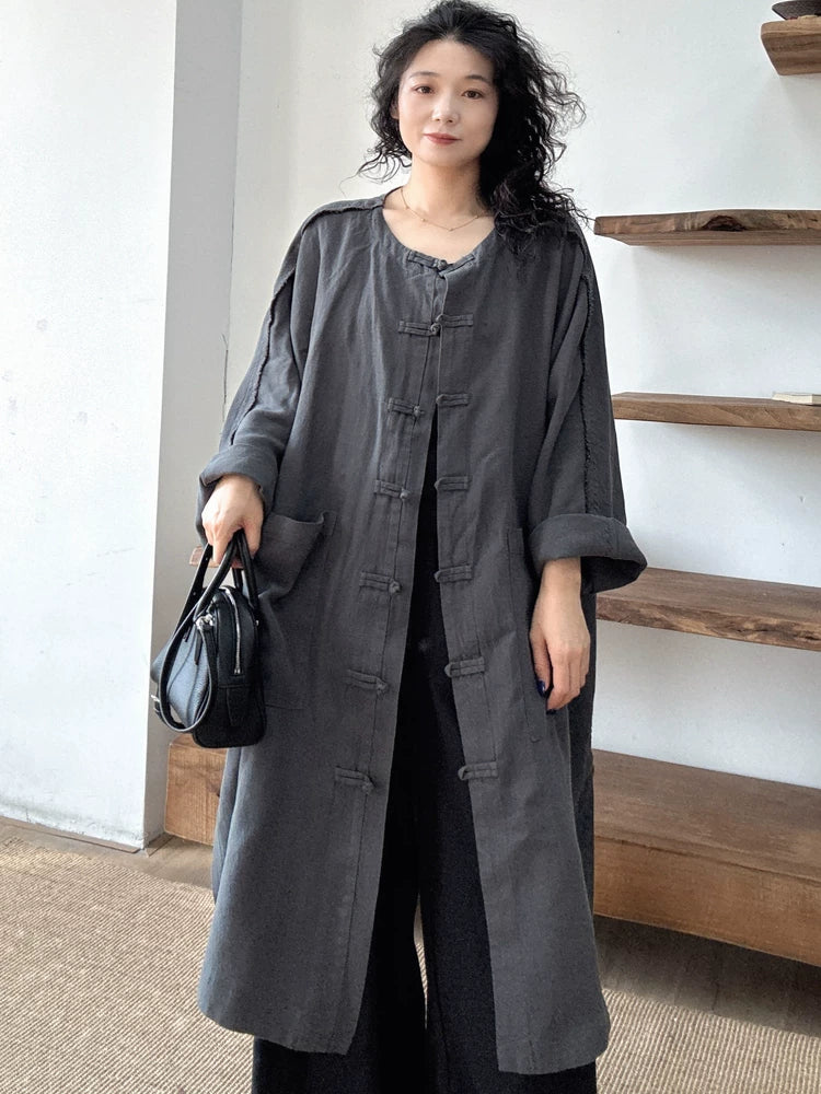 Relaxed Pure Linen Long Coat in Earth Tones