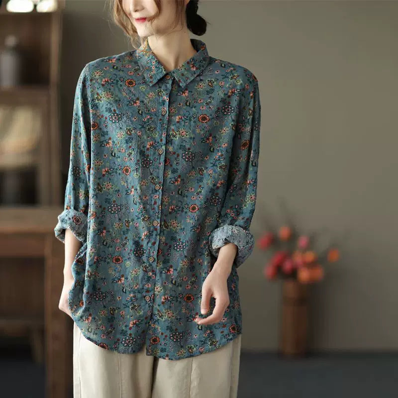 Relaxed Linen-Look Shirt with Standard Collar