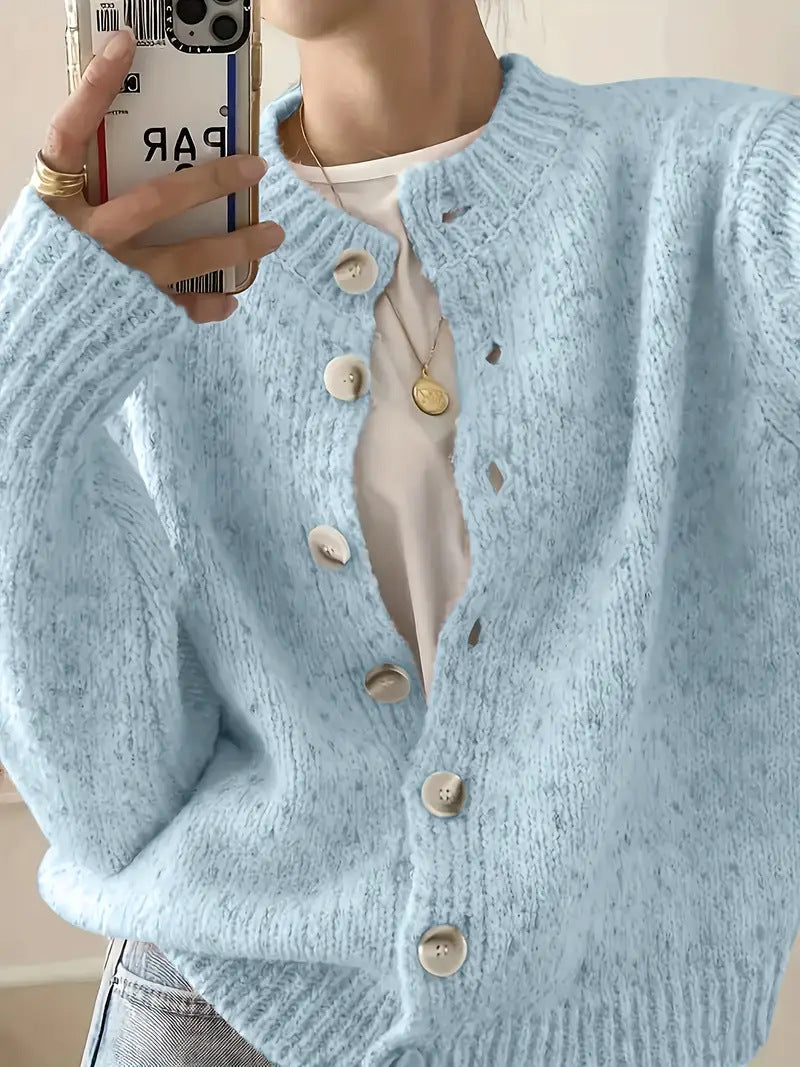 Speckled Yarn Cardigan with Front Buttons