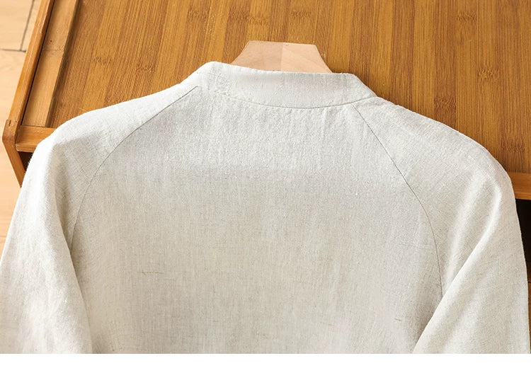 Embroidered Cotton Linen Three Quarter Sleeve Shirt