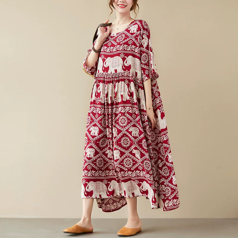 Floral Cotton Blend Midi Dress - Plus Size