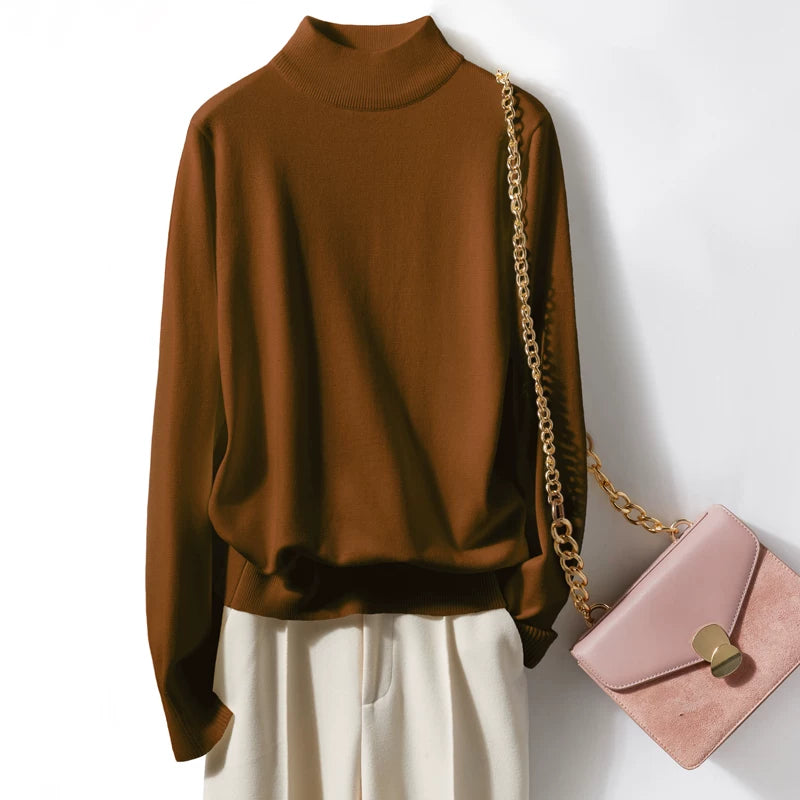 Relaxed Mock Neck Knit Top in Soft Viscose-Spandex