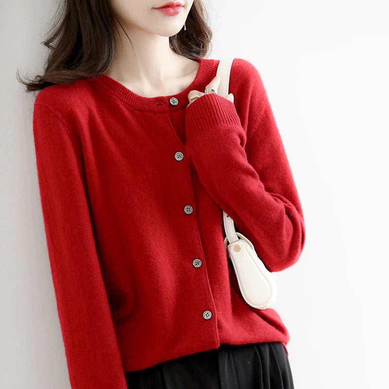 Soft Knit Cardigan with Front Buttons & Ribbed Trim