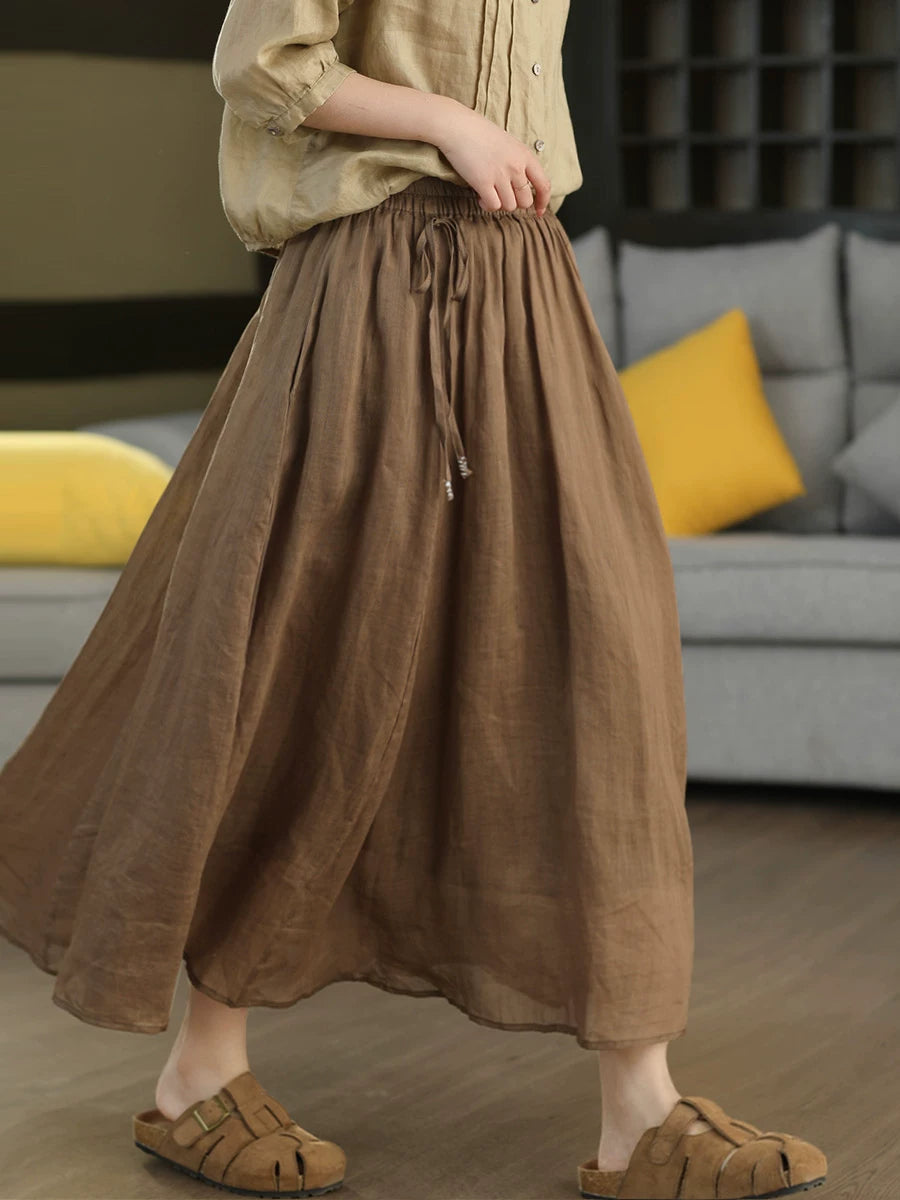 100% Ramie Double-Layer Maxi Skirt with Drawstring Waist