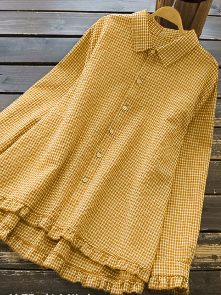 Plaid V-Neck Long Sleeve Shirt