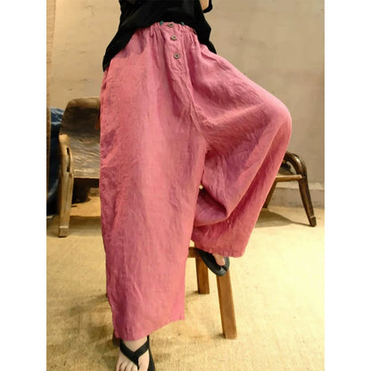 Retro Linen Wide-Leg Pants for Women