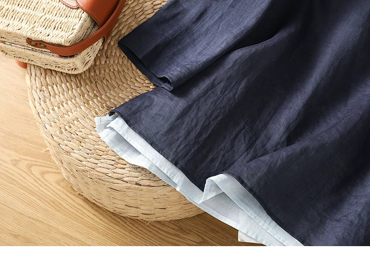 Cotton Linen Three Quarter Sleeve Shirt with Contrast Trim