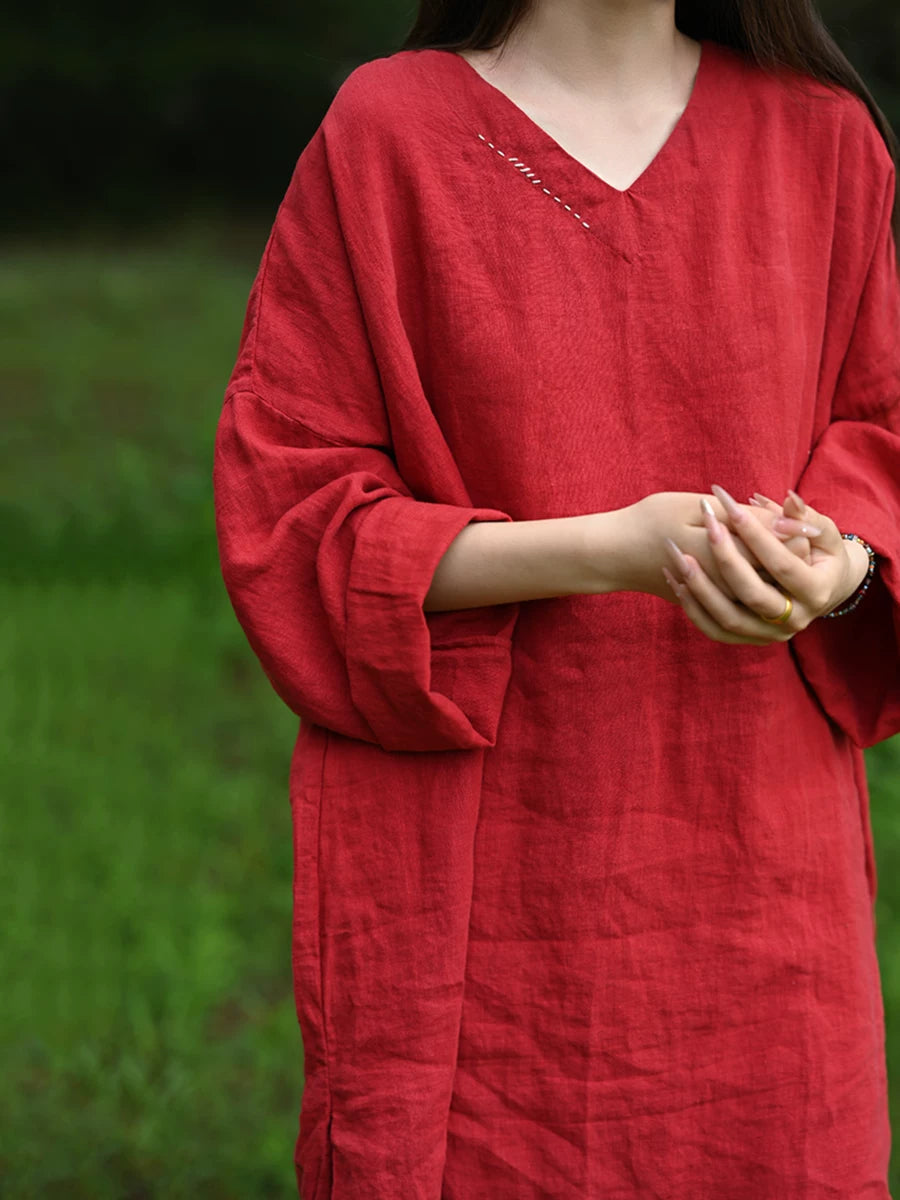 Relaxed Linen-Cotton Tunic with Frog Buttons