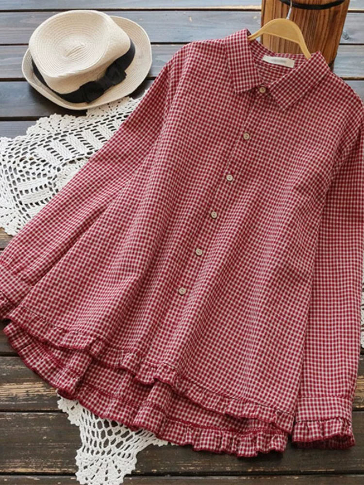 Plaid V-Neck Long Sleeve Shirt