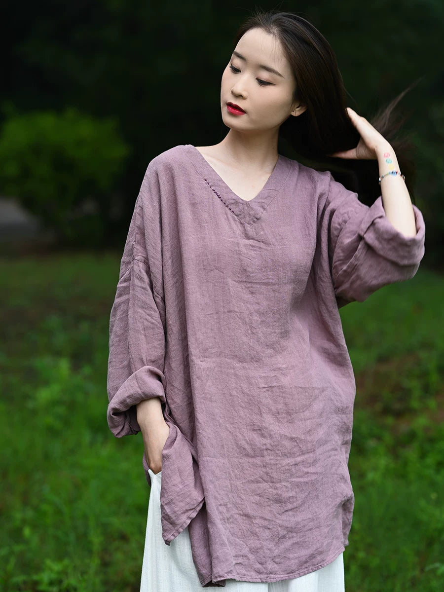 Relaxed Linen-Cotton Tunic with Frog Buttons