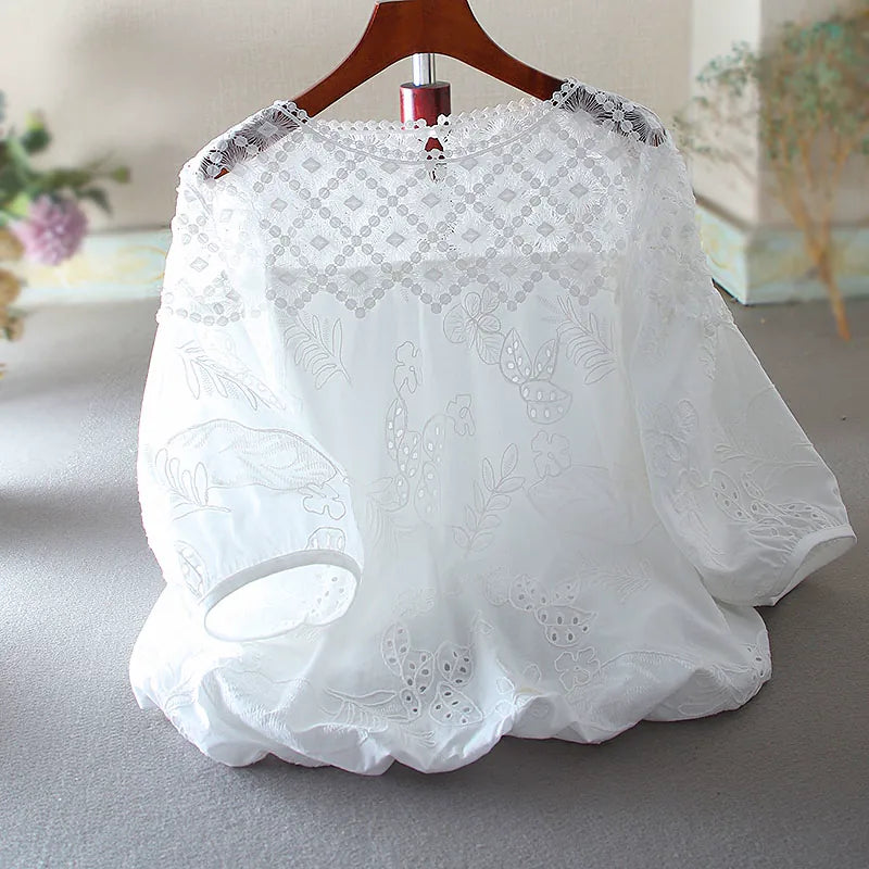100% Cotton Top with Eyelet Embroidery & Lace Trim