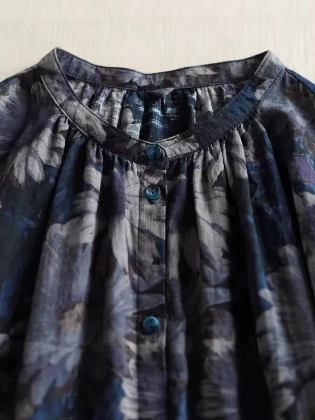 Vintage Print Linen Blouse Dress with Tie Waist