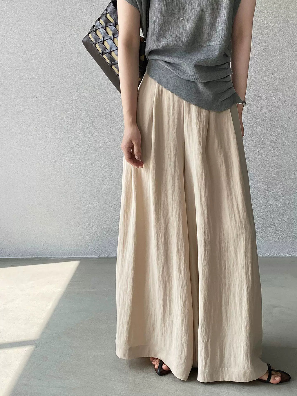 慵懒风高腰松紧腰阔腿裤女2026年夏季新款休闲裤薄款宽松天丝长裤