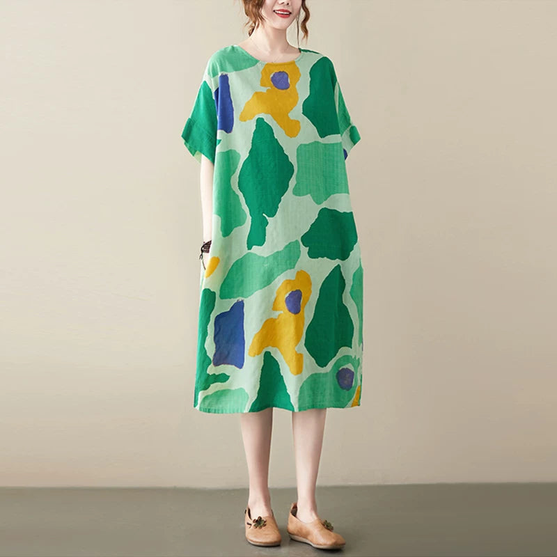 Relaxed Cotton-Linen Midi Dress for Summer