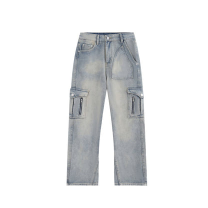 Street Vintage Side Pockets Baggy Denim Pants