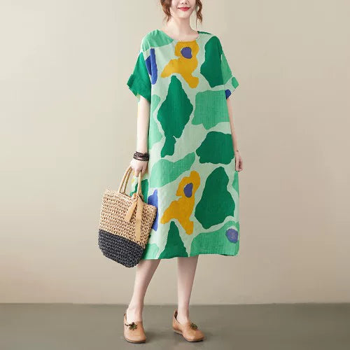 Relaxed Cotton-Linen Midi Dress for Summer