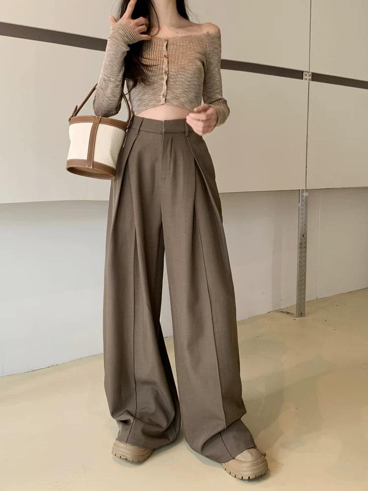 High-Waisted Wide-Leg Pants with Structured Pleats