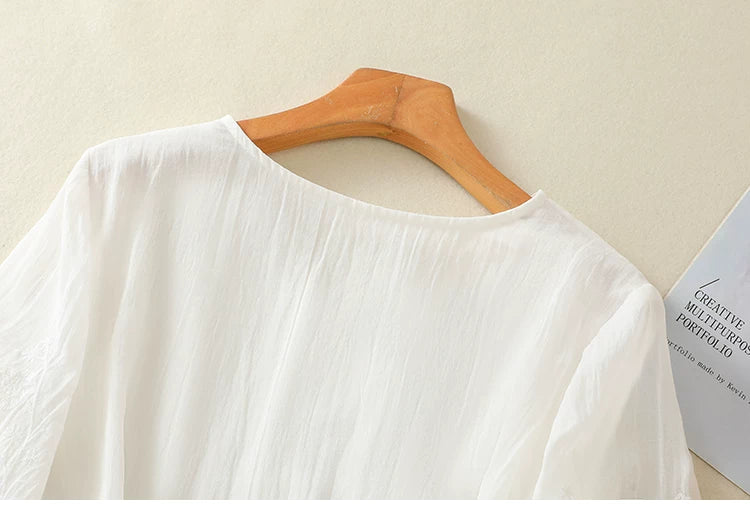 Embroidered Three Quarter Sleeve V-Neck Blouse