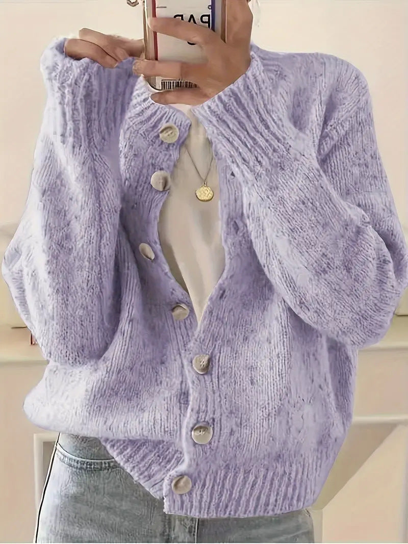 Speckled Yarn Cardigan with Front Buttons