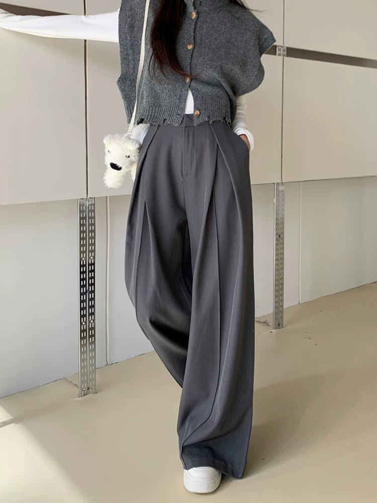 High-Waisted Wide-Leg Pants with Structured Pleats