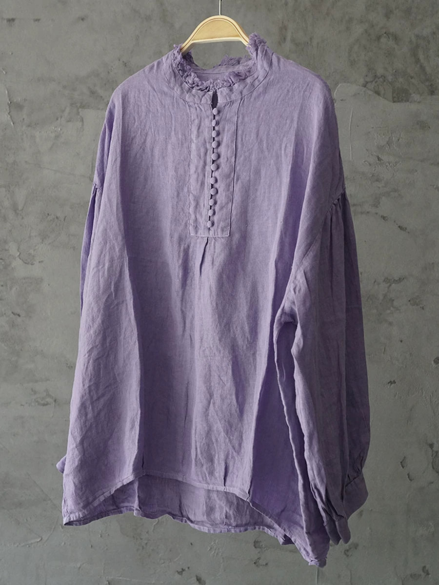 French Style Linen Top with Small Stand Collar