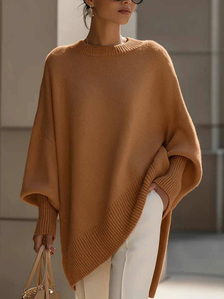 Oversized Knit Sweater with Asymmetrical Hem