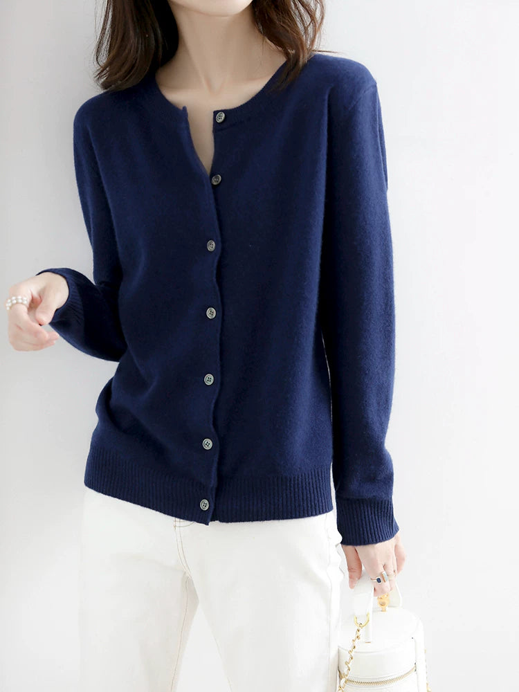 Soft Knit Cardigan with Front Buttons & Ribbed Trim