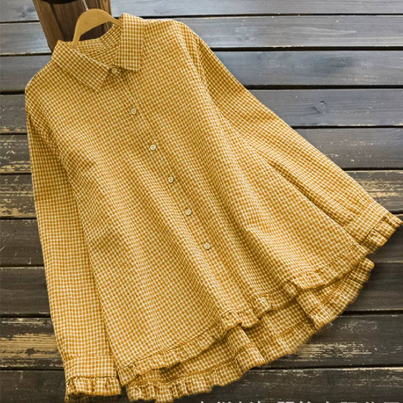 Plaid V-Neck Long Sleeve Shirt