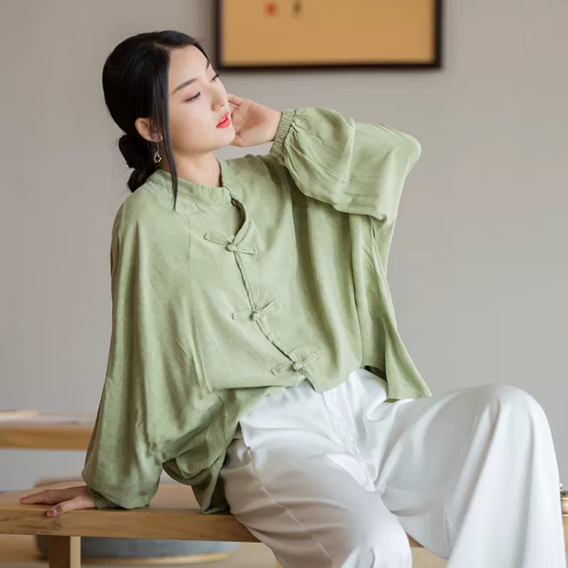 Relaxed Linen-Look Top with Knot Buttons