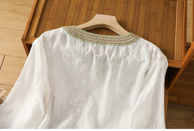 Embroidered Trim Three Quarter Sleeve Shirt