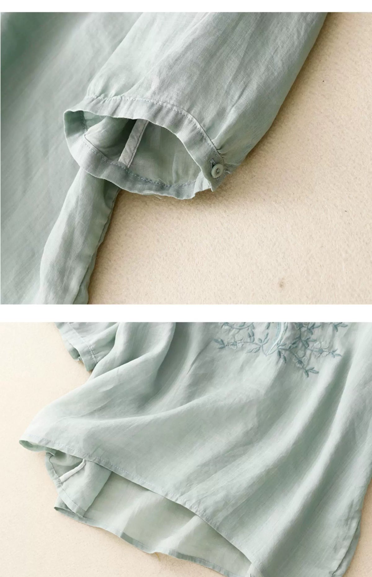 Embroidered Three Quarter Sleeve V-Neck Shirt