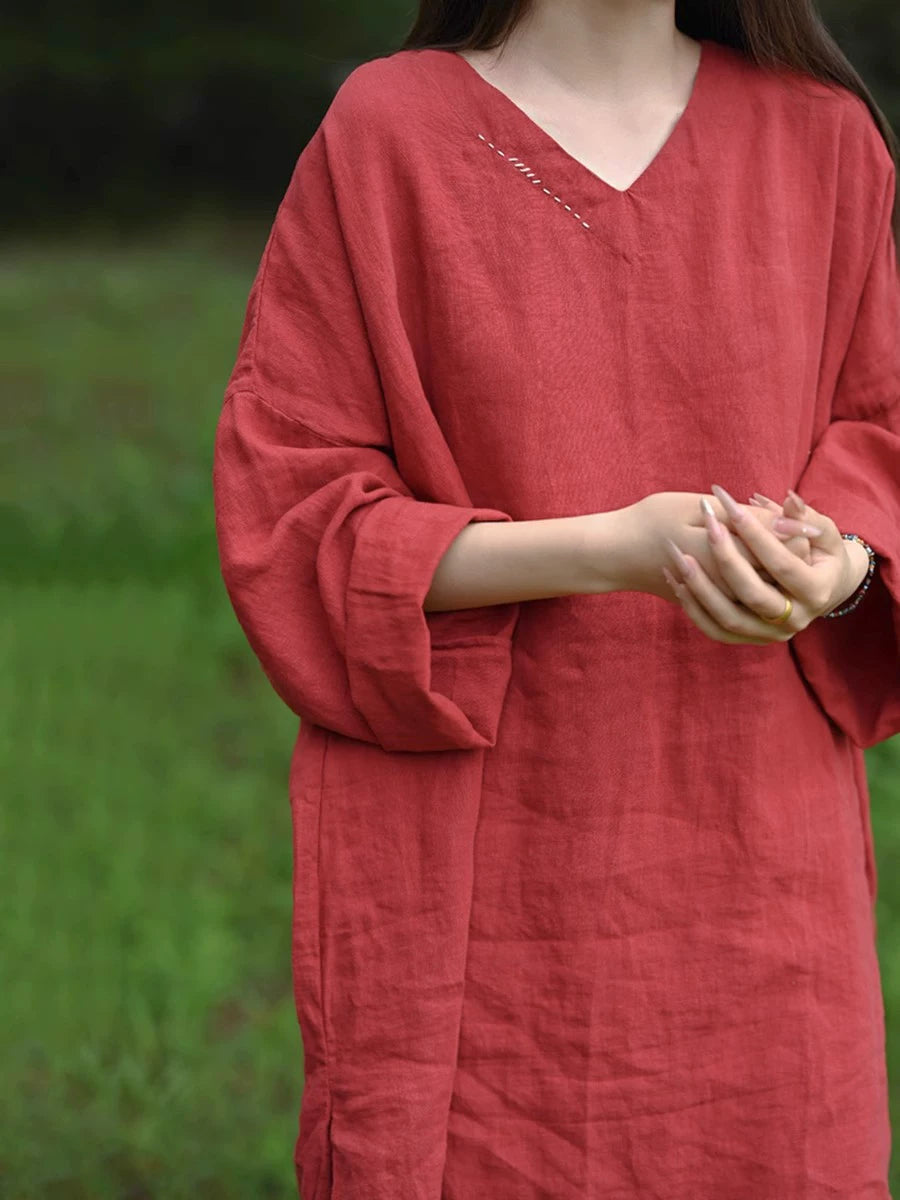 Relaxed Linen-Cotton Tunic with Frog Buttons