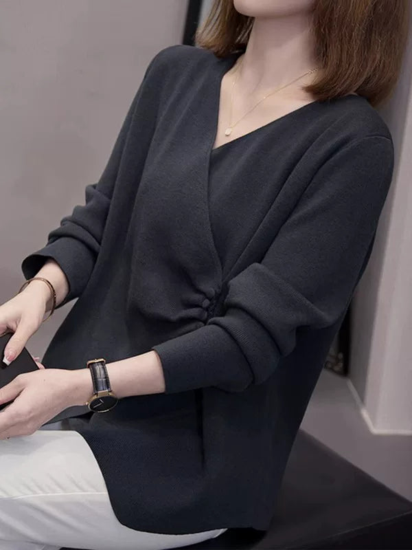 V-Neck Knit Top with Twisted Knot Detail