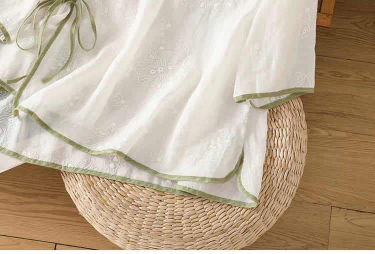 Embroidered Trim Three Quarter Sleeve Shirt