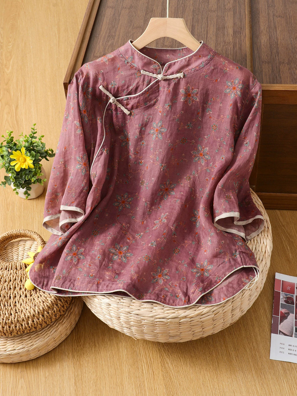 Floral Print Cotton Linen Half Sleeve Shirt