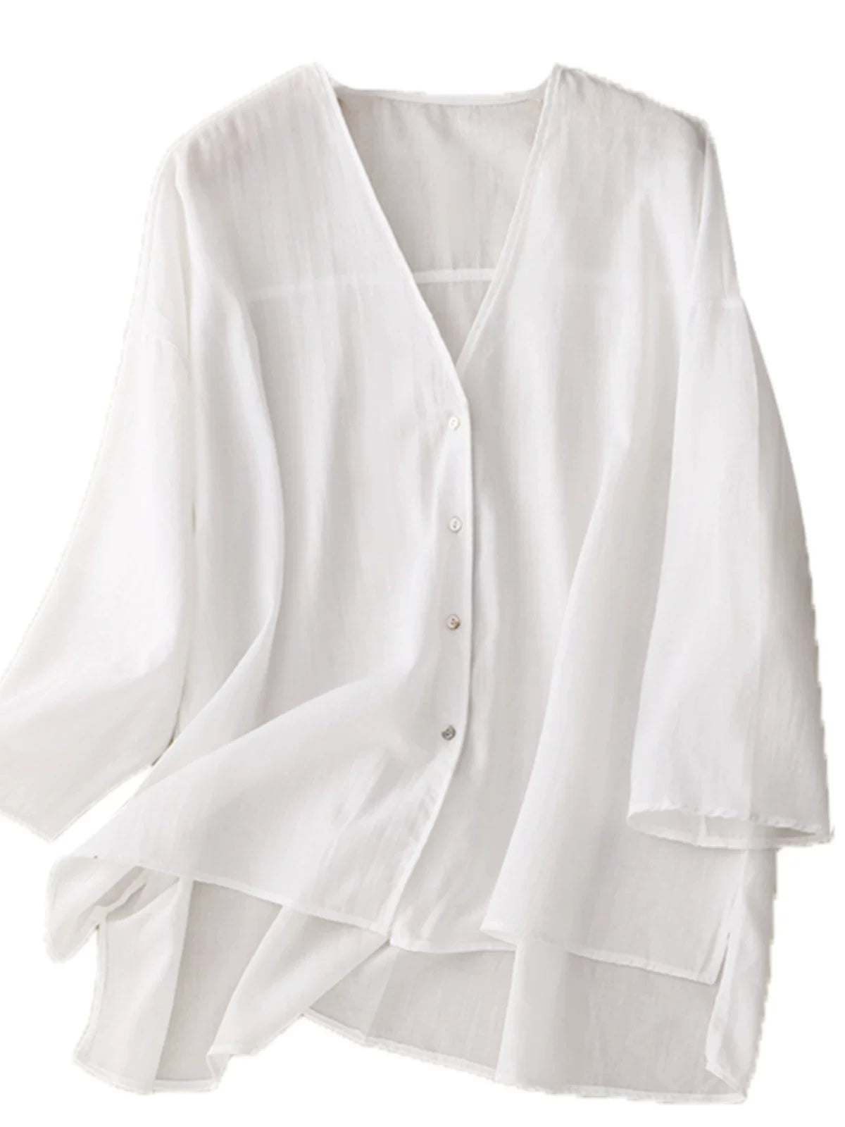 Cotton Linen V-Neck Three Quarter Sleeve Shirt
