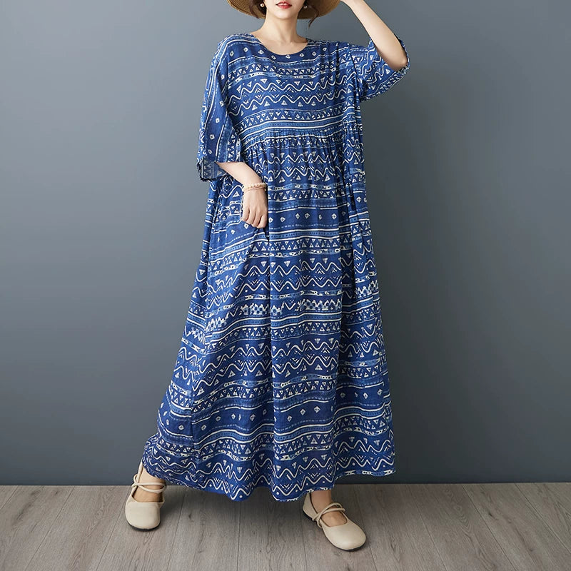 Blue Stripe Relaxed Fit Summer Dress