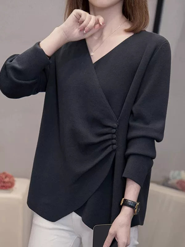 V-Neck Knit Top with Twisted Knot Detail