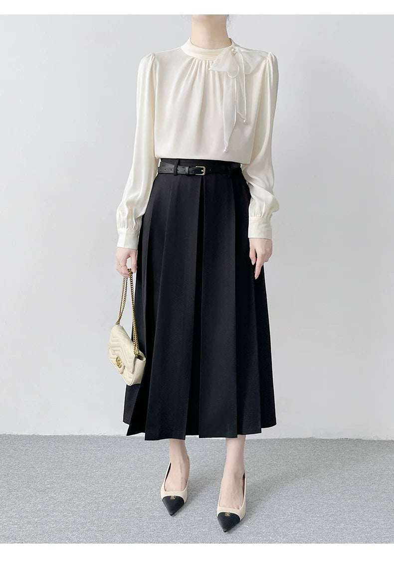 Relaxed Blouse with 3D Bow & Pearl Tie Detail